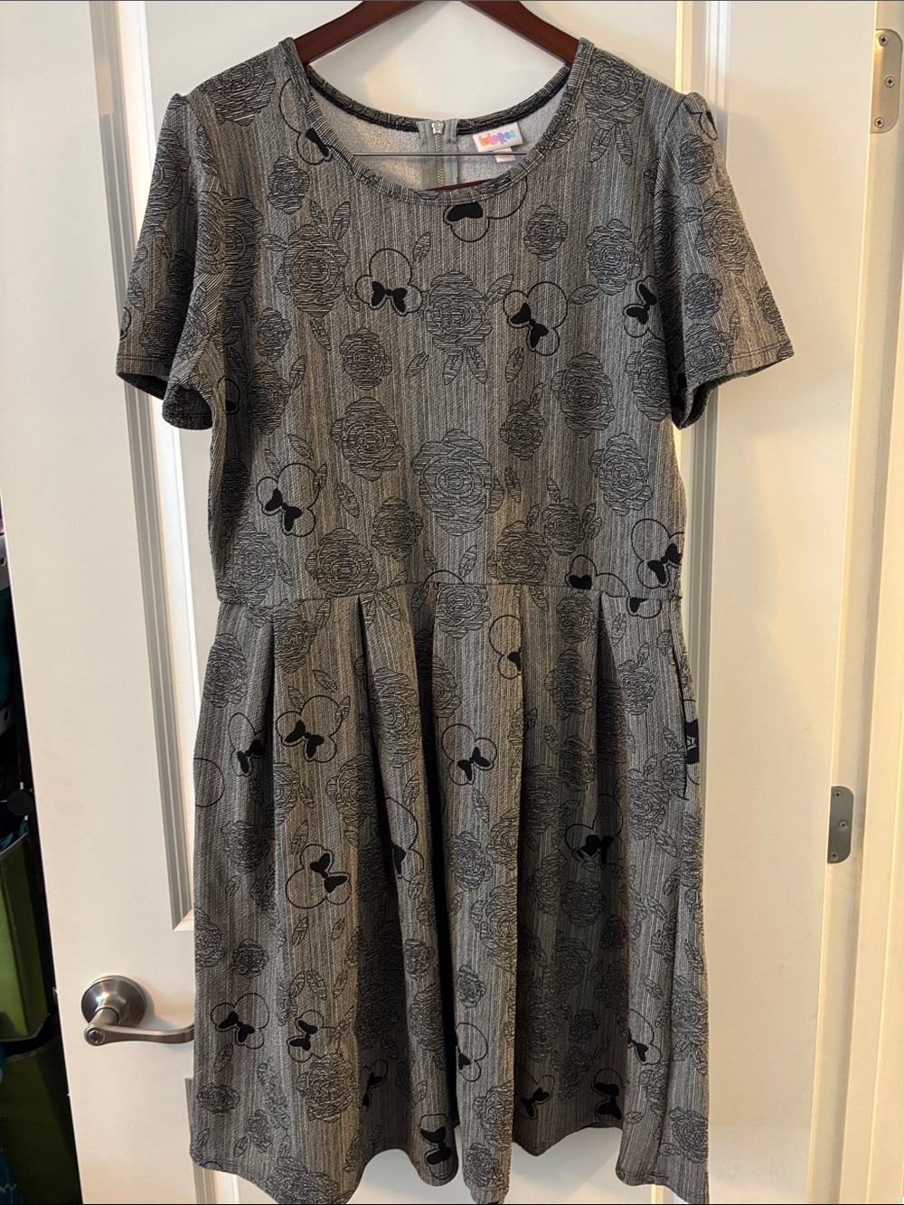 LuLaRoe Gray and Black Floral Disney Amelia Dress